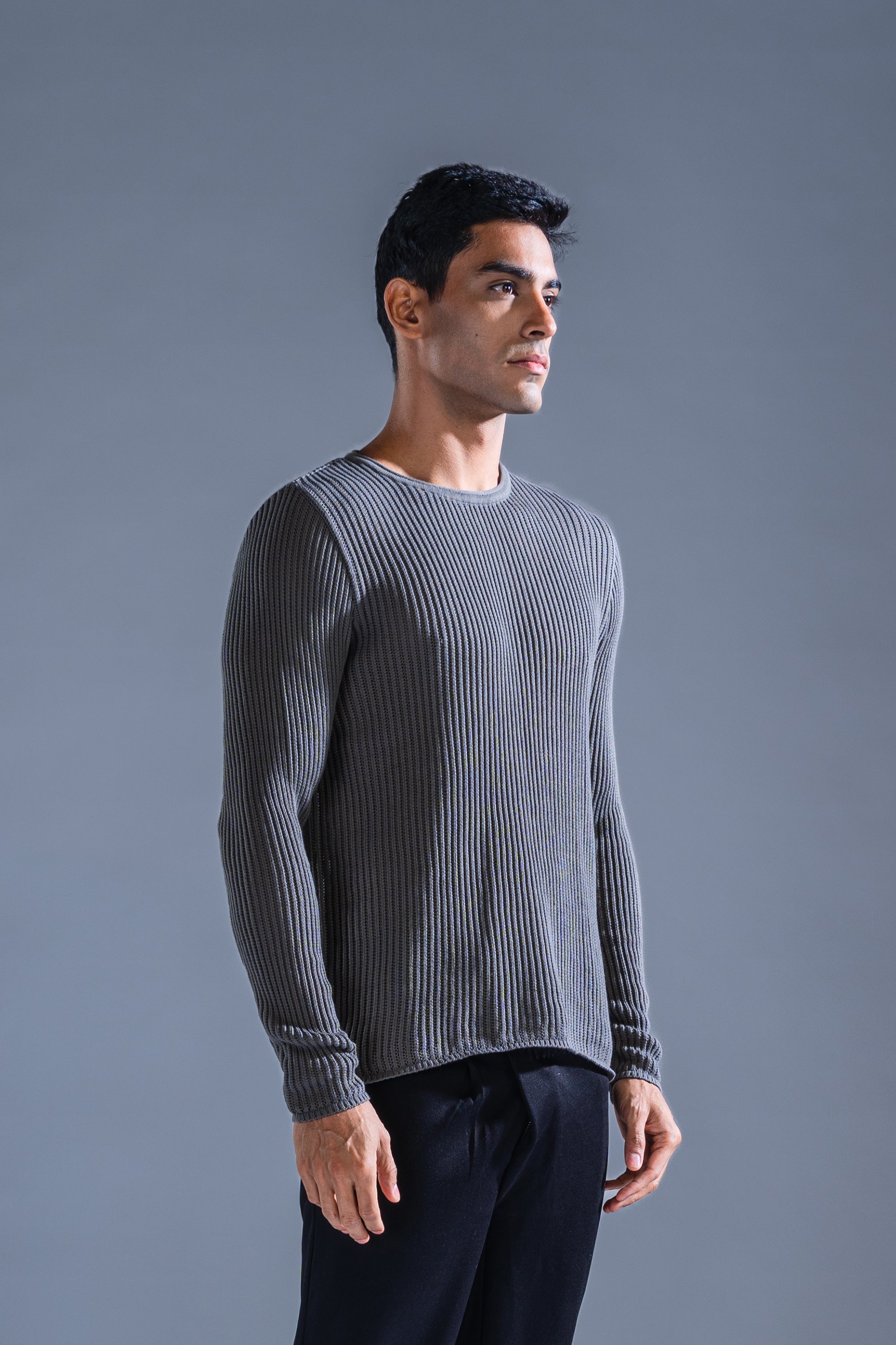 NOVICA Artisan Handmade Men's Cotton Sweater Stone Washed Pullover Clothing  Grey India 'Stylish in Charcoal