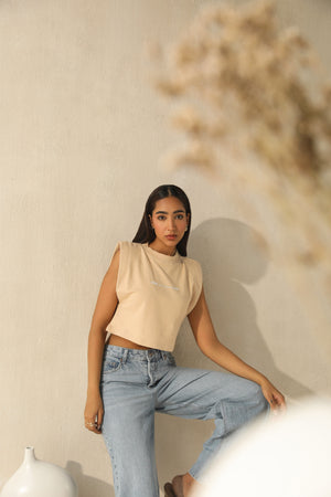 Rolled Shoulder Crop Top